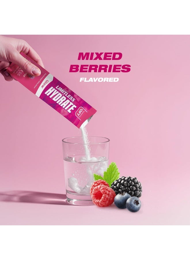 Hydrate Glow Hydration Powder, Mixed Berry, Collagen + Electrolytes + Vitamin C, Beauty Hydration Drink Mix, 6 Sachets (17G Each)